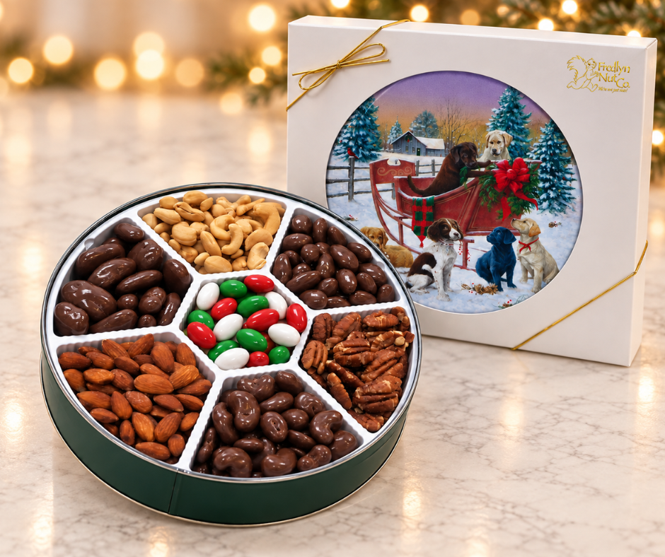 Sweet and Savory Gift Tray pecans cashews almonds chocolate