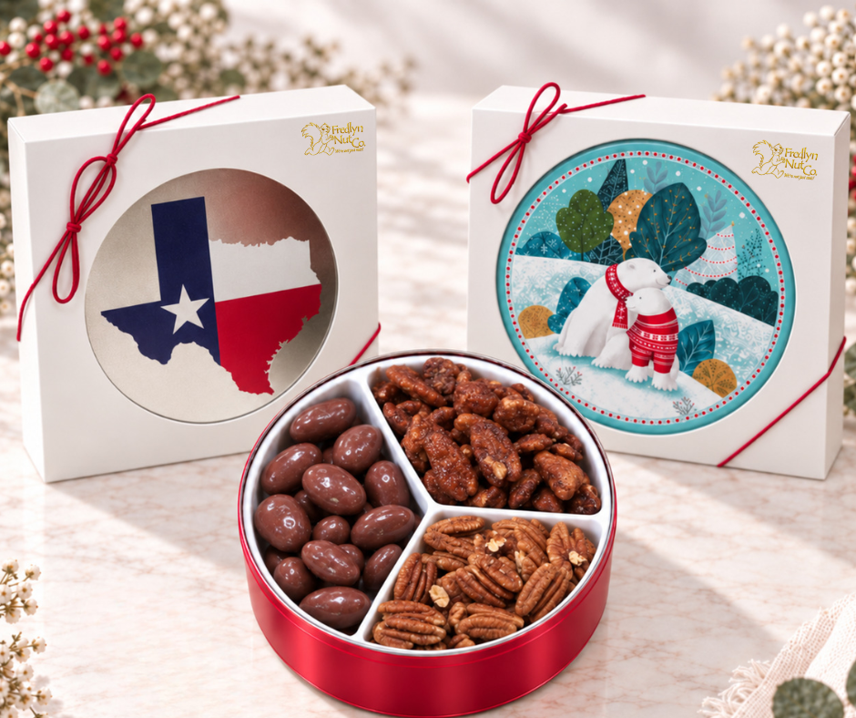 Texas Waltz Gift Tin with Fancy Roasted Salted, Chocolate Amaretto, and Honey Toasted pecans